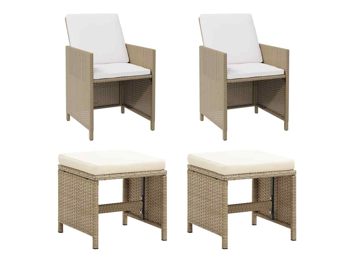 Vidaxl Cadeiras De Jardim Com Bancos 2 Pcs Vime Pe Bege