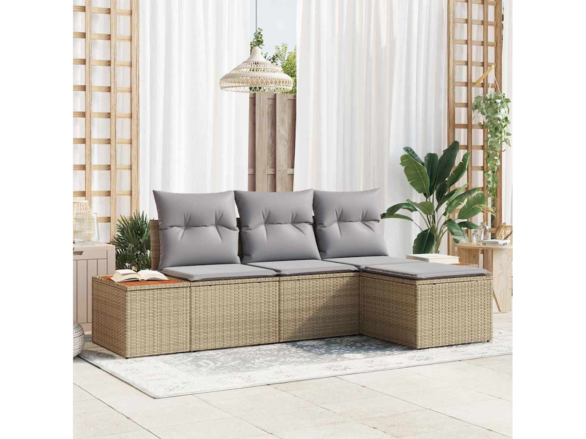 Vidaxl Conjunto De Sofá De Jardim 4 Unid. Bege Vime Pe