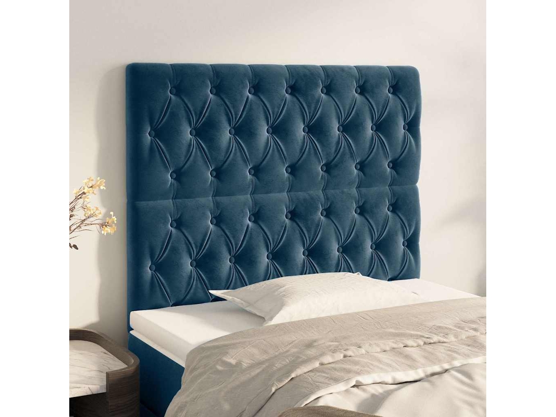 Vidaxl Cabeceira Azul Escuro 100x7x118/128 Cm Veludo