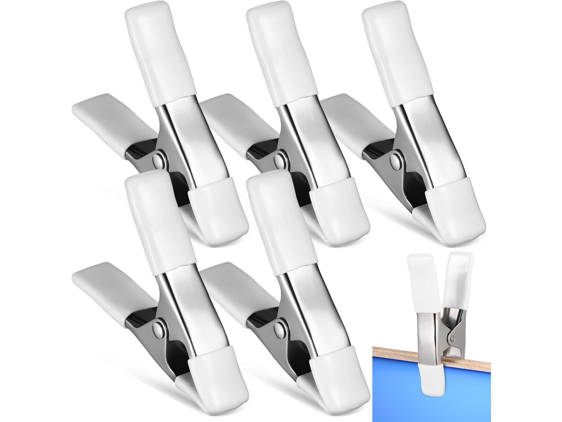 Conjunto de 5 prendedores estilosos para fundos fotográficos, com revestimento em PVC, leves e fáceis de usar para fixar fundos.