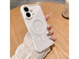 Capa Para Iphone 17 Pro Em Silicone Branco Magnético Com Acrílico Transparente