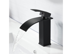 Torneira Cachoeira para Banheiro, Torneira Moderna para Lavatório Preta, Misturadora para Lavatório com Bica Altura 237 mm, Torneira Quadrada de