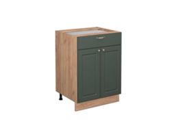 Armário de cozinha Fame-Line, 60 cm com gaveta, sem bancada, Countryside Gold Green, VICCO