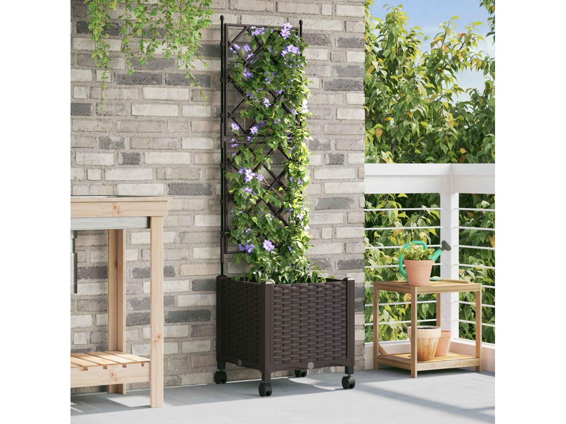 Vidaxl Vaso De Jardim Com Treliça E Rodas Castanho 40 X 40 X 149 Cm Pp