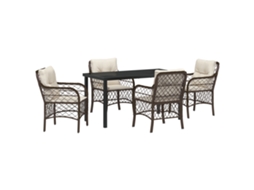 Conjunto 5 De Jantar De Vidaxl Com Almofadas Marrom Vime Pe