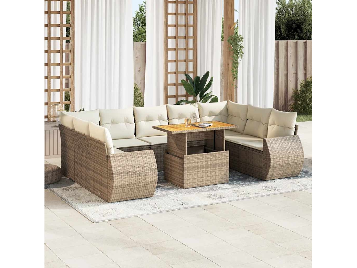 Vidaxl 10 Pcs Conjunto De Sofás P/ Jardim Com Almofadões Vime Pe Bege