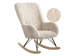 Poltrona De Baloiço Beliani Akra De Pelo Sintético Creme Claro 66x98x104