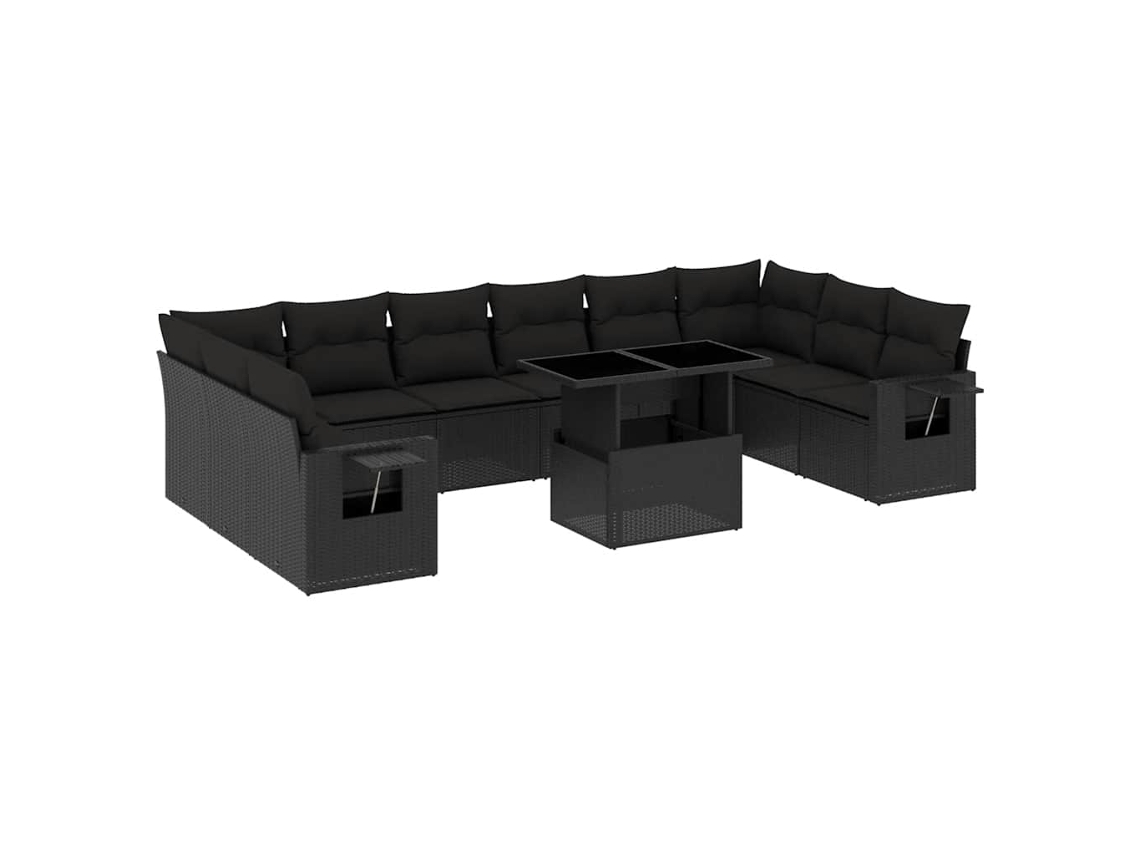 Conjunto de 11 Sofás de Jardim com Almofadões Vime Pe Preto MAISON EXCLUSIVE