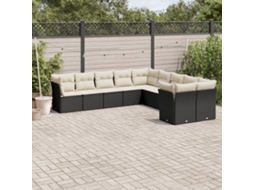 Vidaxl 10 Pcs Conjunto Sofás De Jardim C/ Almofadões Vime Pe Preto