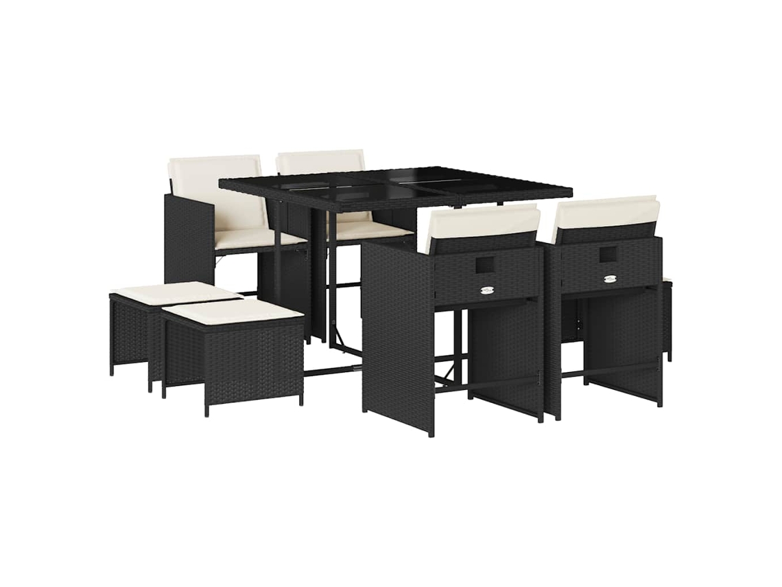 Conjunto de 9 Jantar para Jardim com Almofadões Vime Pe Preto MAISON EXCLUSIVE