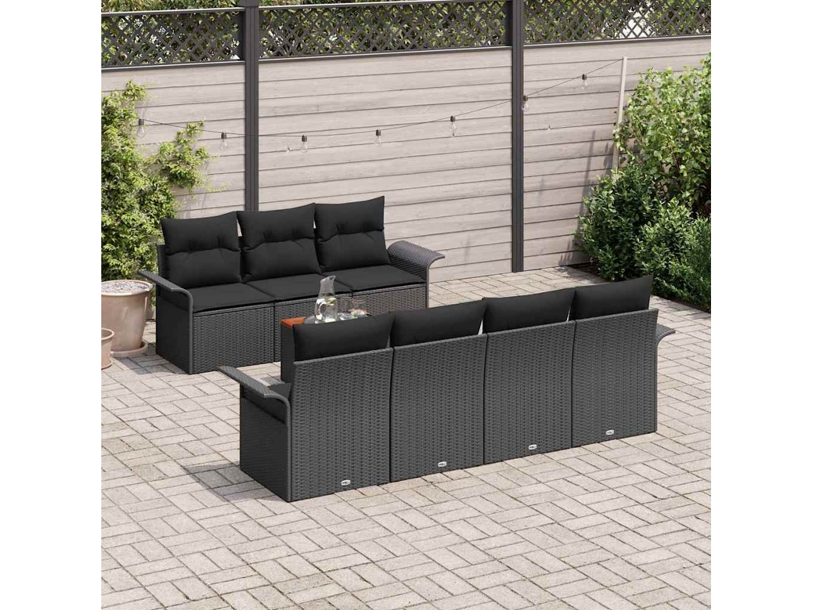 Vidaxl Conjunto De Sofá De Jardim 8 Pcs Preto Vime Pe