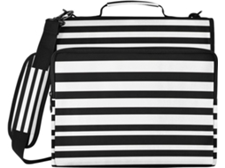 Pasta Organizadora Listrada Em Preto E Branco, Fichário Com Zíper E Pasta De Arquivo 3 Argolas, Poliéster Resistente À