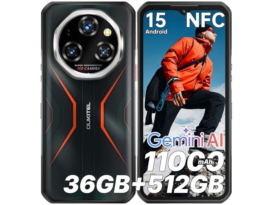 Smartphone Resistente 2026 OUKITEL Wp55s 36 Gb 512 Gb 6.6" Fhd+ 120hz 11000 Mah 64 Mp Gemini Ai Mtk Helio G100 Nfc Android 15 Naranja