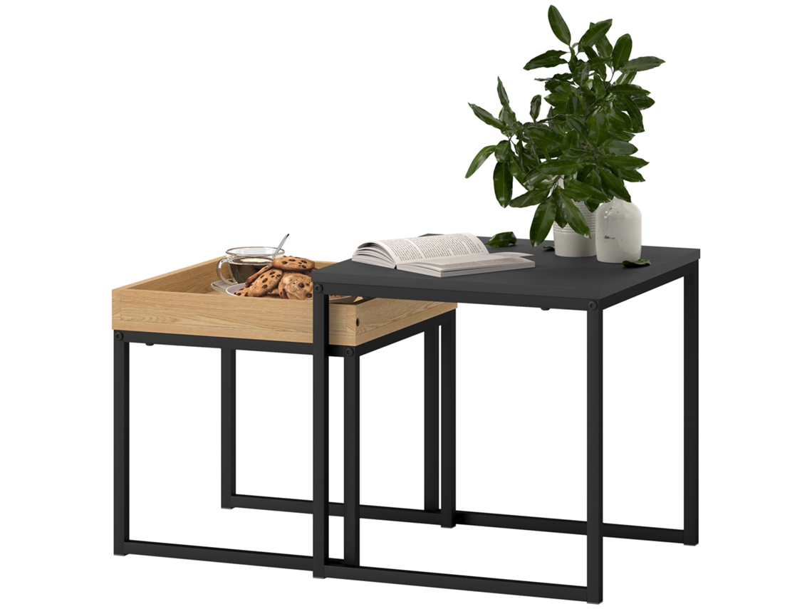 Conjunto de 2 Mesas Auxiliares, Preto e Branco ORBITRA COMMERCE