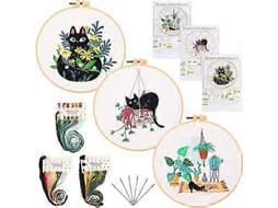 Kit De Bordado Para Iniciantes Em 3 Partes Com Padrão E Instruções, Kit De Bordado Para Iniciantes () Slowmoose (gato E Planta)