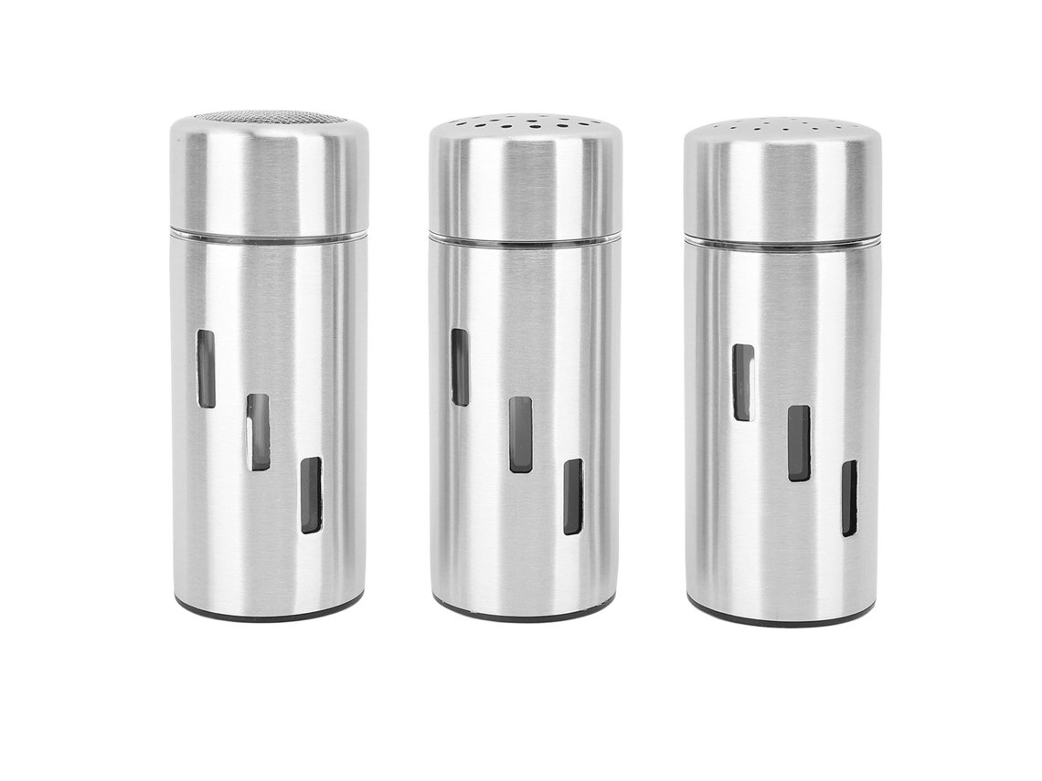 Conjunto de 3 potes de sal e pimenta de aço inox 304, dispenser de temperos para cozinha, externo S/MARCA