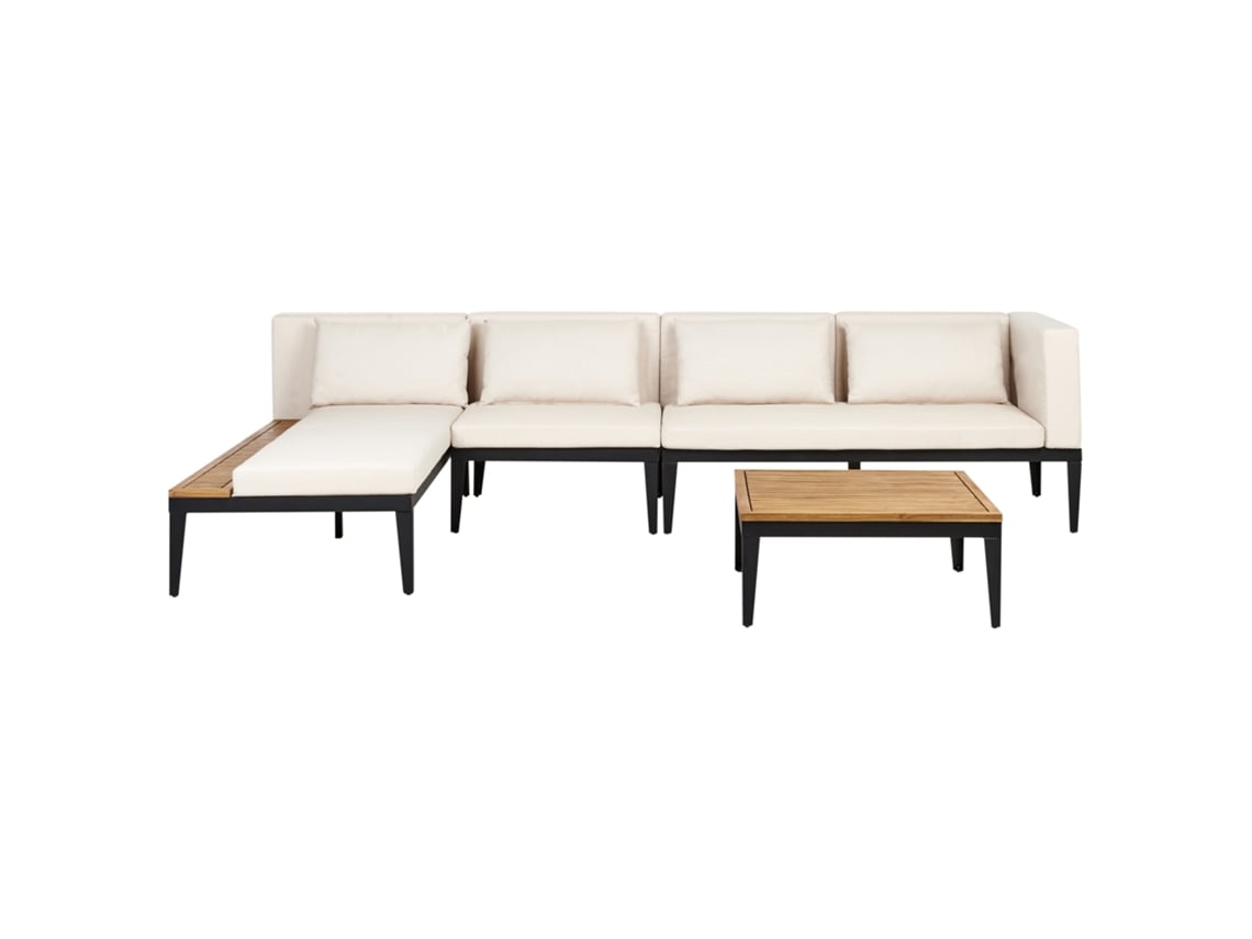 Conjunto De Sofá Y Mesa Beliani Bracciano De Madera De Acacia Certificada Beige 320x180x79