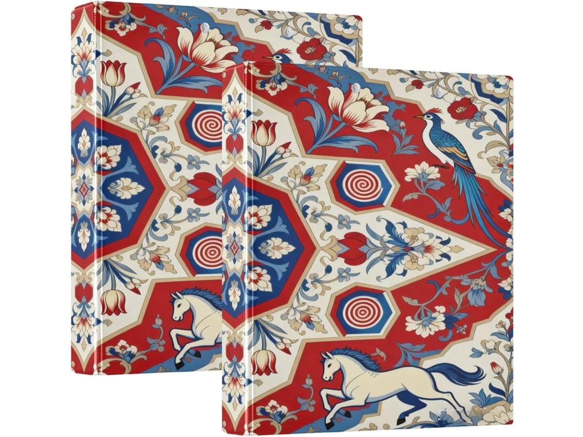 Pasta De Argolas Redondas Com Capa Bolso, Design Boho Mandala Floral, Azul E Vermelha, 3, 8cm 1, 5 Polegadas, Material