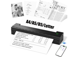 Impressora Térmica Portátil A4 D80 Preta Bluetooth Sem Tinta Para Alunos Sfushos (20 Folhas 216mm Incluídas)