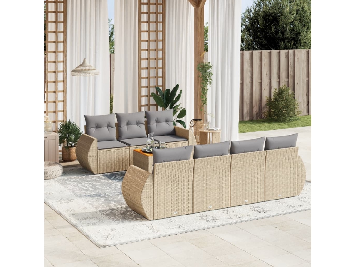 Vidaxl 8 Pcs Conjunto de Sofás P/ Jardim com Almofadões Vime Pe Bege