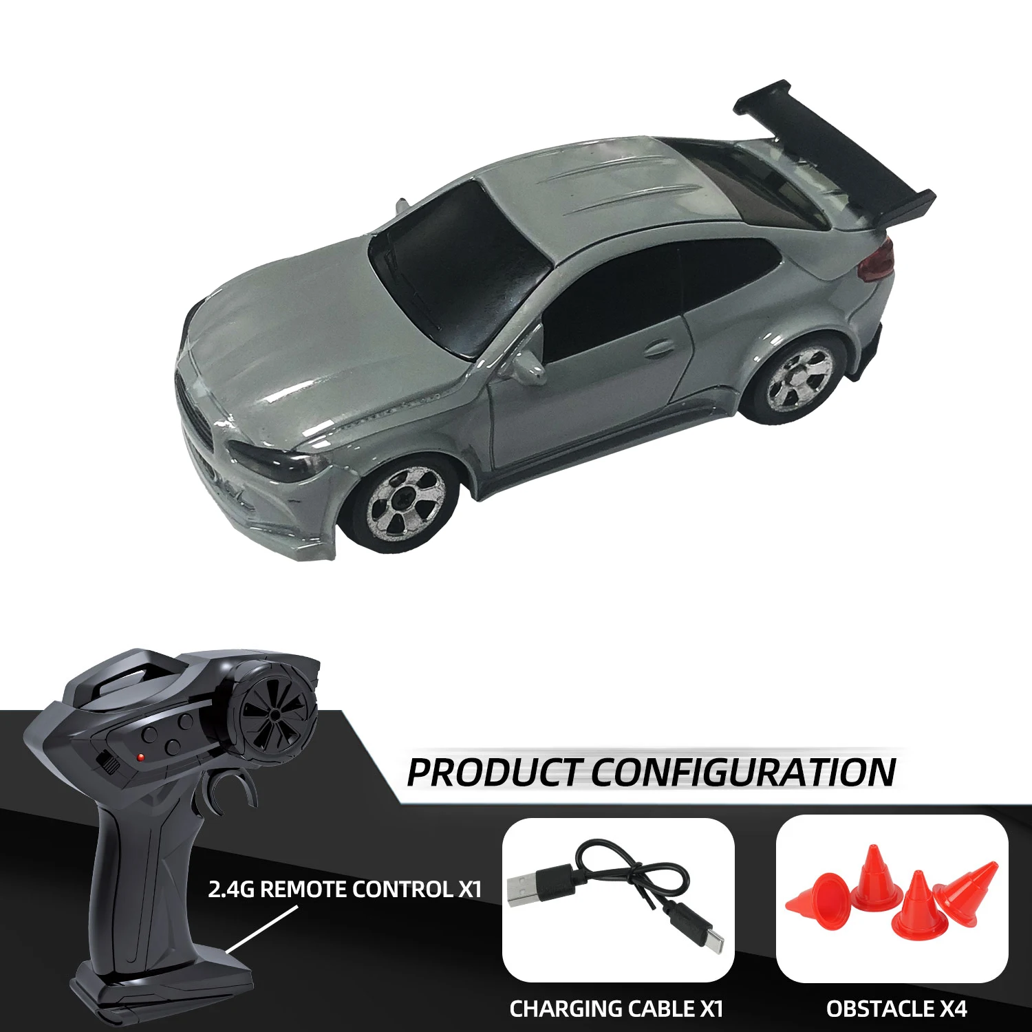 Mini Carro de Mesa com Controle Remoto e Luzes, Brinquedo Elétrico de Verdade MDUG (cinza)