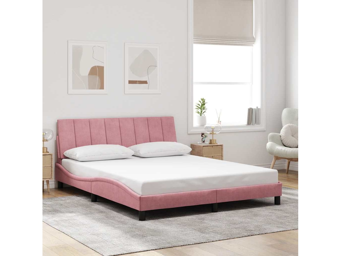 Vidaxl Estrutura De Cama Sem Colchão Hanko 160x200 Cm Veludo Rosa