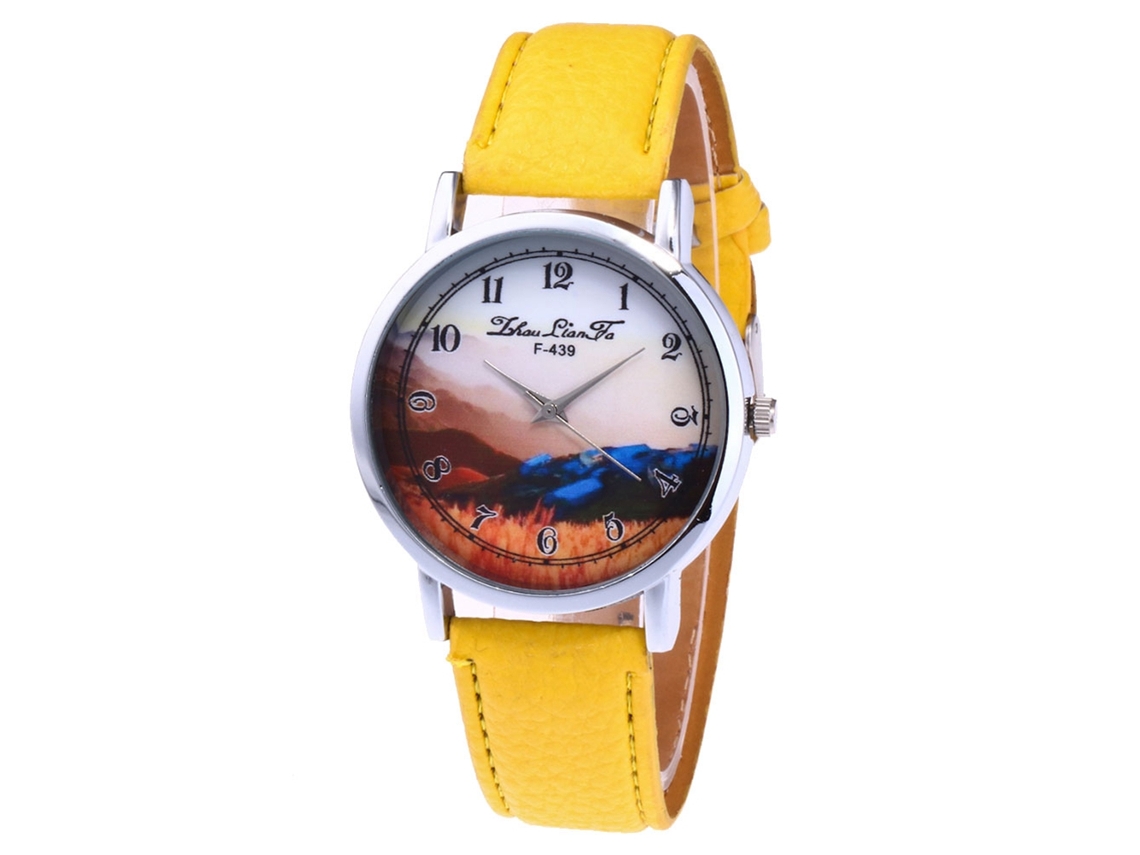 Relógio de pulso analógico de quartzo redondo e elegante (amarelo)