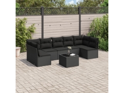 Vidaxl 8 Pcs Conjunto Sofás De Jardim Com Almofadões Vime Pe Preto