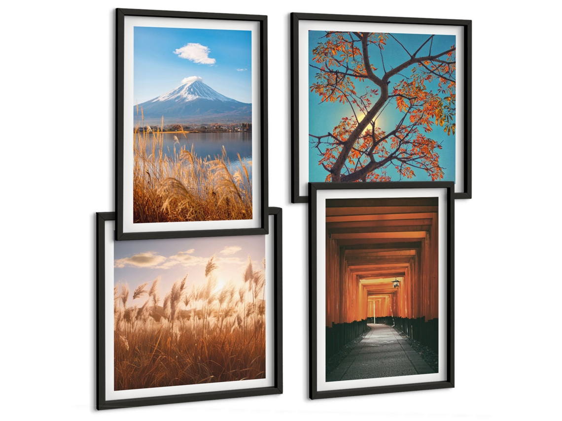 Galeria De Pinturas Murais Motivos Florais Tóquio Londres Paris Moldura Preta Fotos Para O Escritório Espelharte (conjunto De 4 Imagens)