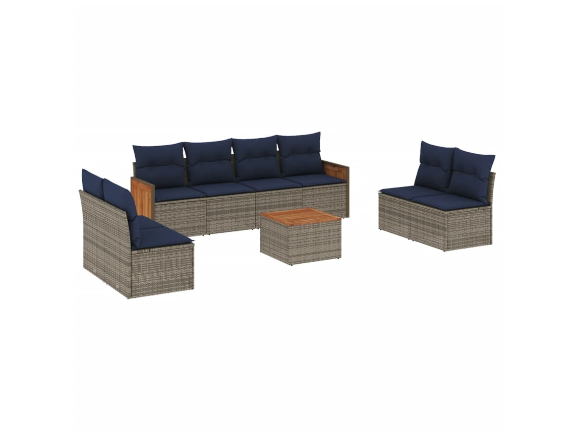 Conjunto de Sofá de Jardim, 9 Peças, Almofadas, Rattan Cinza MAISON EXCLUSIVE