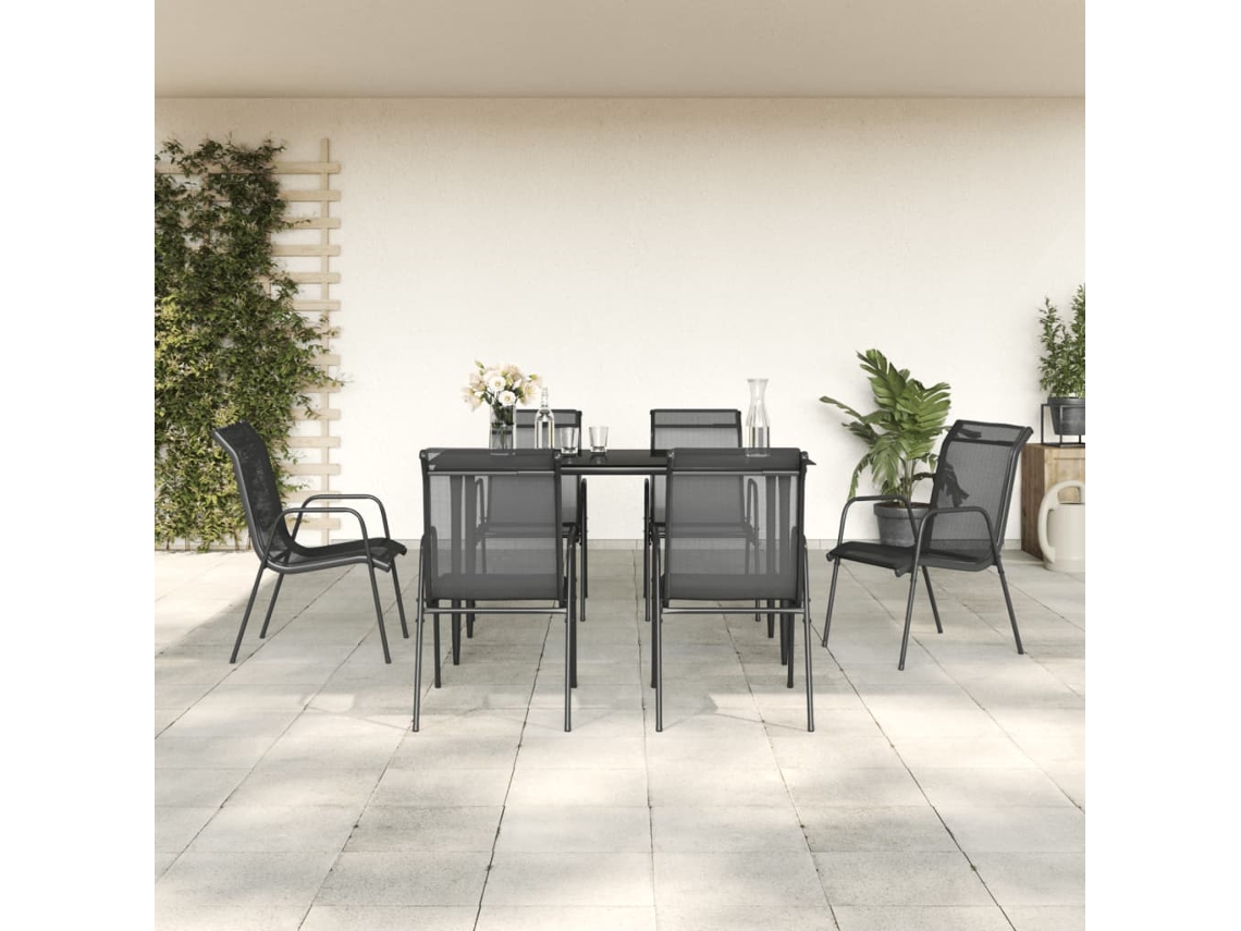 Conjunto 7 Pcs De Jantar Para Jardim Aço E Textilene Preto Dkd Home Decor