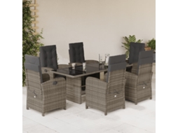Vidaxl 7 Pcs Conjunto de Jantar P/ Jardim C/ Almofadões Vime Pe Cinza