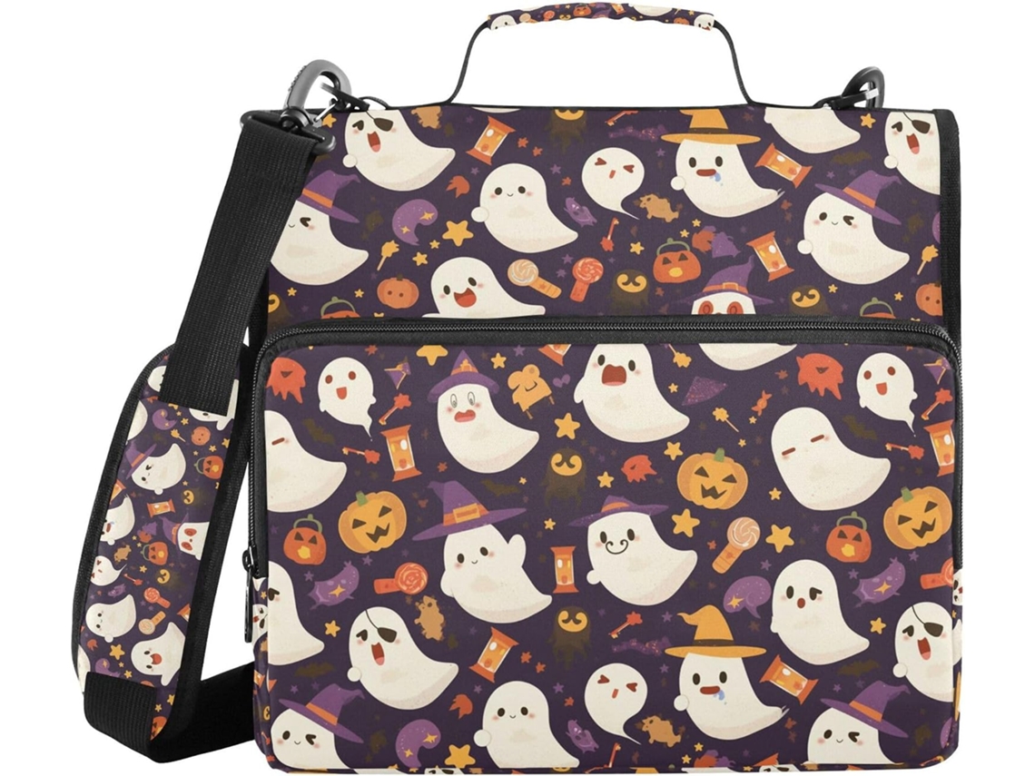 Pasta resistente com estampa de fantasmas e estrelas ou tema de Halloween, com zíper e alça, diversas embalagens de 3 unidades, 8 cm, 3 compartimentos.