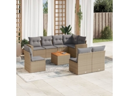Vidaxl 9 Pcs Conj. Sofás Jardim C/ Almofadões Vime Pe Bege Misturado