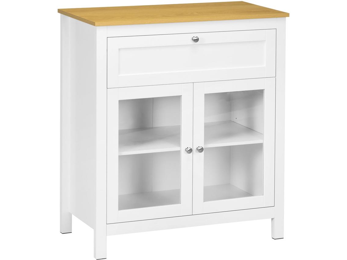 Mdf e Melamina de Madeira Mdf, Melamina de Madeira e Vidro Cor Branco e Madeira 80x40x90 cm Homcom