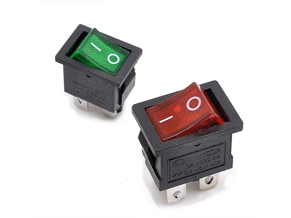 Interruptor Basculante Liga/desliga Dpst Kcd1 104 com Luz Led , 20 Unidades AQUAFORGE (10 Unidades Vermelhas + 10 Unidades Verdes)