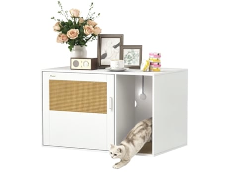 Móvel Caixa De Areia Para Gatos Melamina De Madeira Cor Blanco 80x50x50 Cm Pawhut