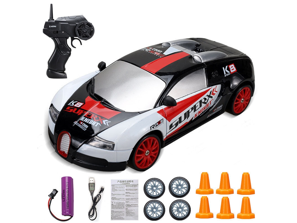 1/24 4wd 2.4ghz Rc Carro De Corrida De Drift Com Luzes Led, Carro De Controle Remoto De Alta Velocidade, 15 Km/h Digitallab (preto E Branco)