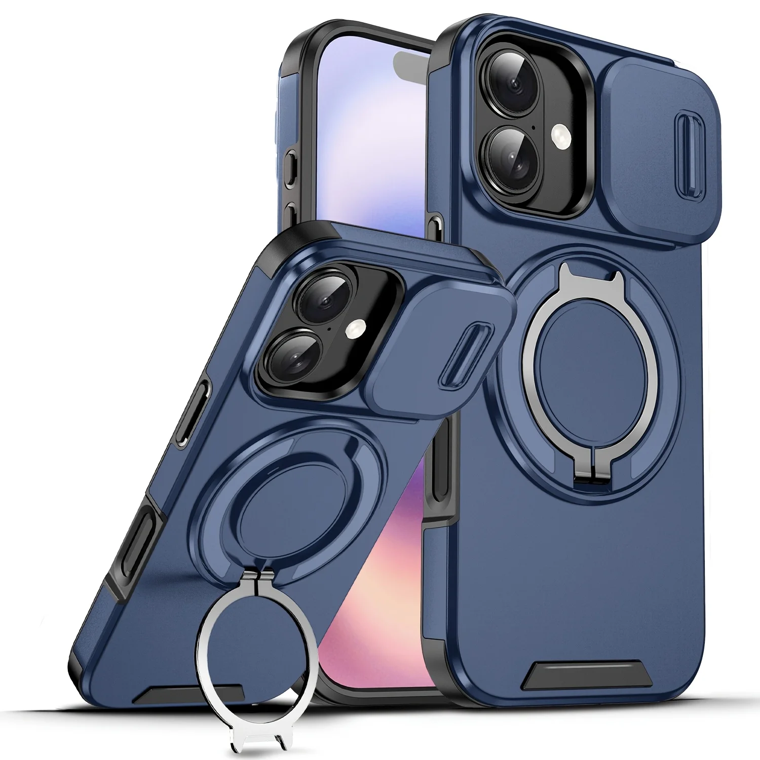 Capa Deslizante Magnética (azul) Para Iphone 16 Plus Com Proteção Para A Câmera, Em Policarbonato.