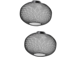 Lustre de 2 Peças com Cúpula Decorativa em Ferro Preto Geométrico, para Substituição de Lâmpadas. SFUSHOS