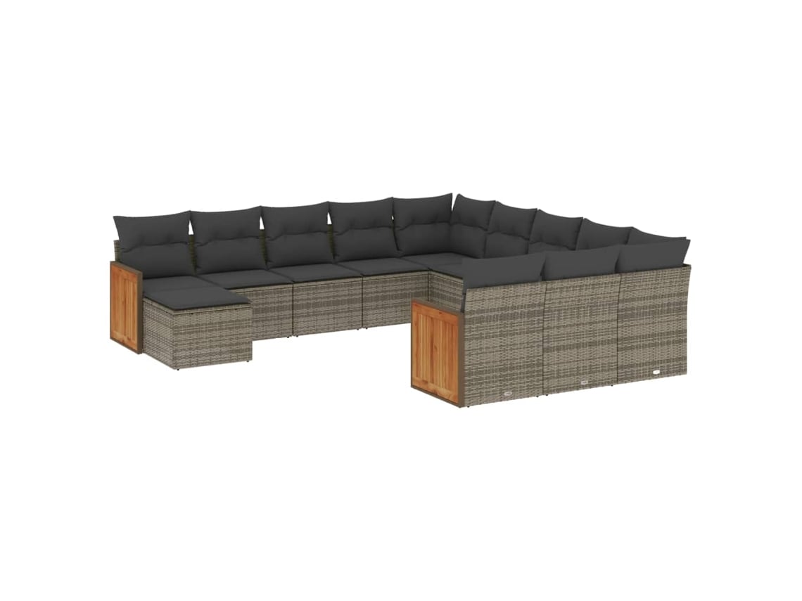 Conjunto de 12 Sofás Jardim com Almofadões Vime Pe Cinzento MAISON EXCLUSIVE