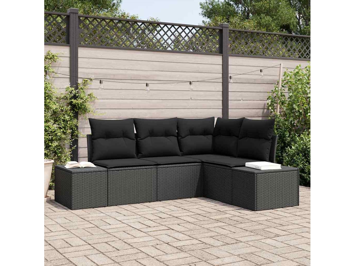 Vidaxl Conjunto De Sofá De Jardim 4 Unid. Preto Vime Pe