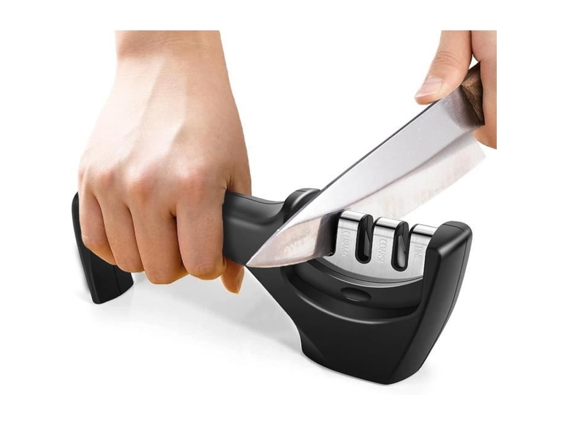 Afiador De Facas Manual Com 3 Etapas Afiação Pedra Cerâmica, Carboneto Tungstênio E Diamantada. Aquaforge