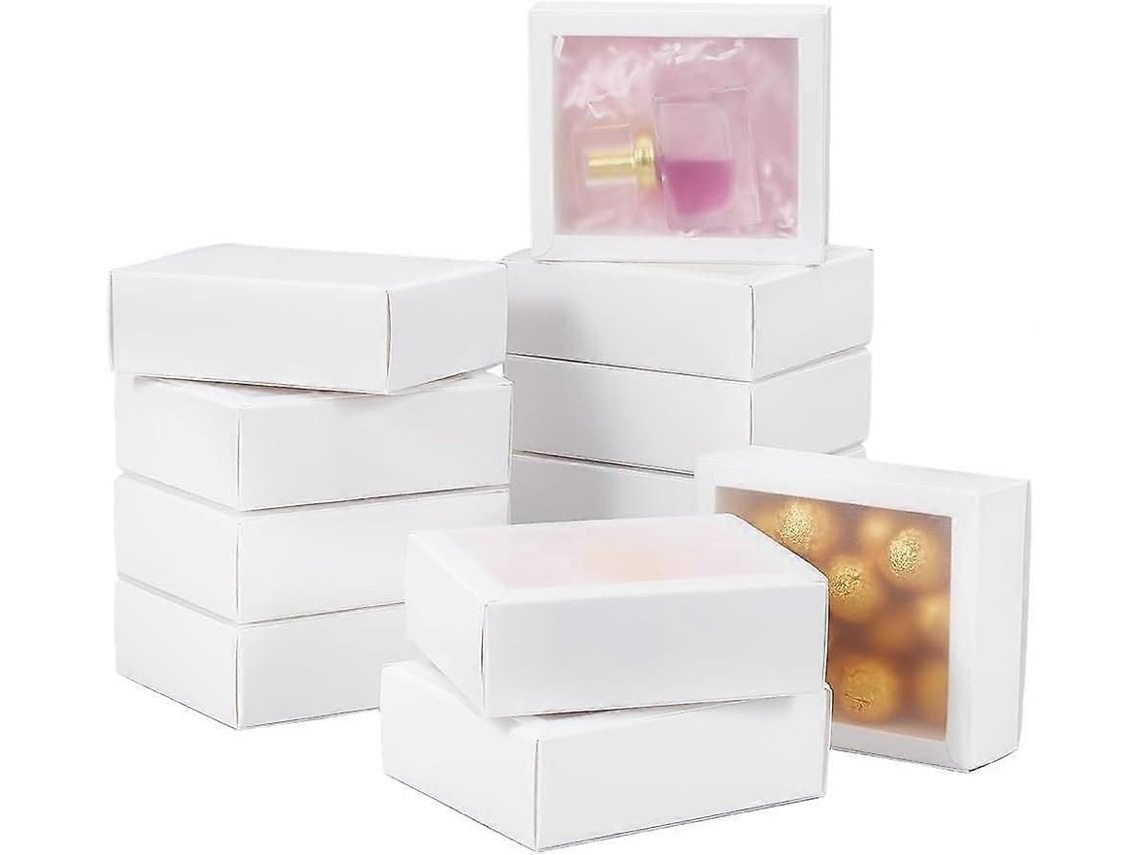 12 Caixas De Presente De Papel Branco Com Tampa Gaveta E Janela De Pvc, Para Lembrancinhas, Joias E Embalagens De Presente (5x4,2x1,6 Polegadas)