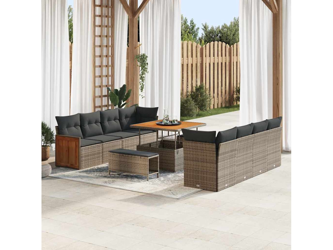 Vidaxl Conjunto De Sofá De Jardim Cinzeto 231 X 224 X 85 Cm Vime Pe