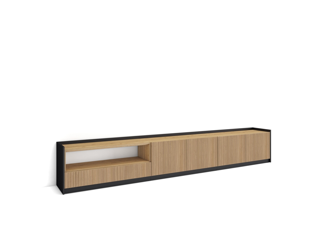 Móvel De Tv, 310x37x50cm, Para Televisores Até 80", Estante Para Tv, Carvalho E Preto