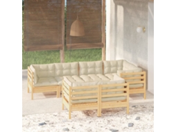 Vidaxl 7 Pcs Conjunto Lounge Jardim C/ Almofadões Creme Pinho Maciço
