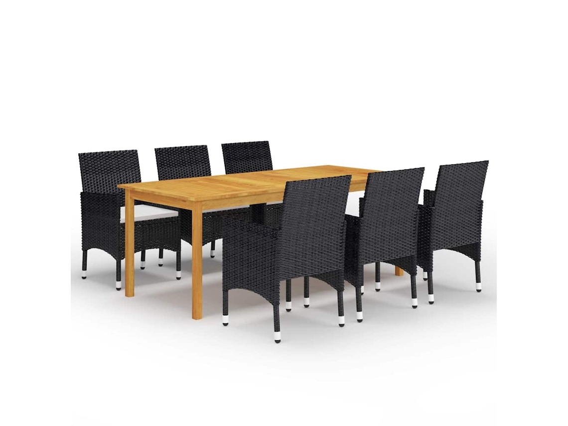 Vidaxl 7 Pcs Conjunto de Jantar para Jardim Preto
