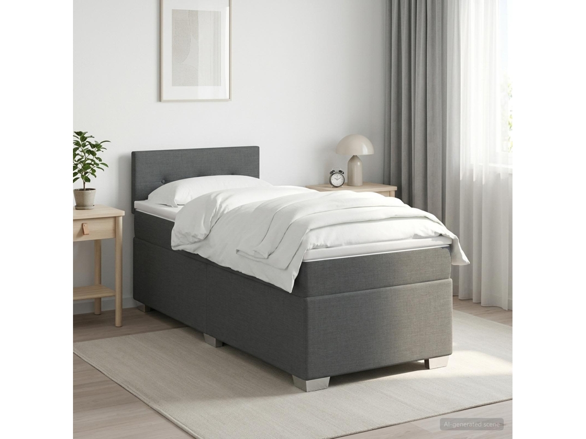 Vidaxl Cama Box Spring Com Colchão Cinzento-escuro 90 X 190cm Tecido