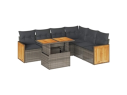 Conjunto de 7 Sofás Jardim com Almofadões Vime Pe/acácia Cinzento MAISON EXCLUSIVE (7 pcs)
